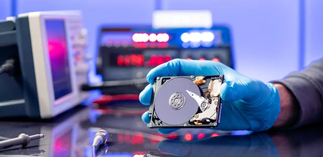 Hard drive being examined for data recovery